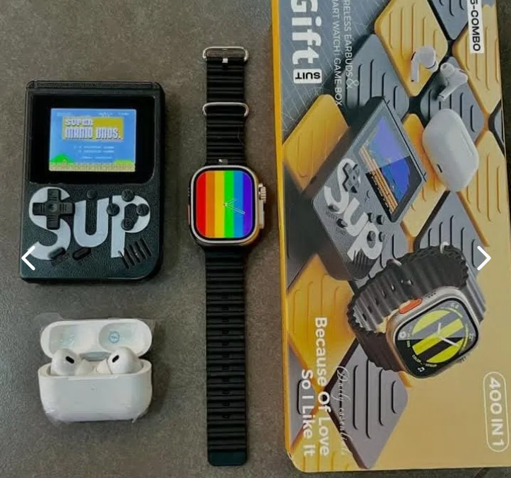 Combo Smart Premium: Reloj Inteligente + Audífonos Inalámbricos + Consola Portátil